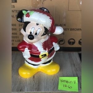 Walt Disney Mickey Mouse Santa cookie jar . Ceramic Christmas decor ! .Bnwot .